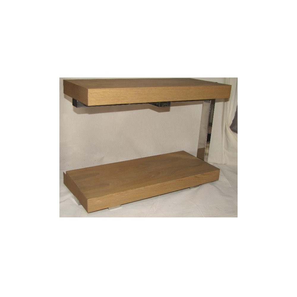 Bout de canapé Branco sobre Branco 30 x 75 h.50. Pied Cromé, plateau chêne naturel