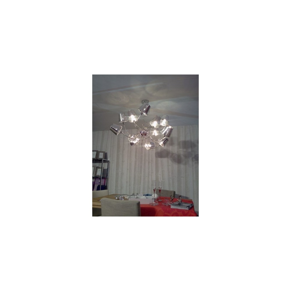 Lustre Now's Home 6 lampes flexibles. Abat jours argent. Diam. 60 cm