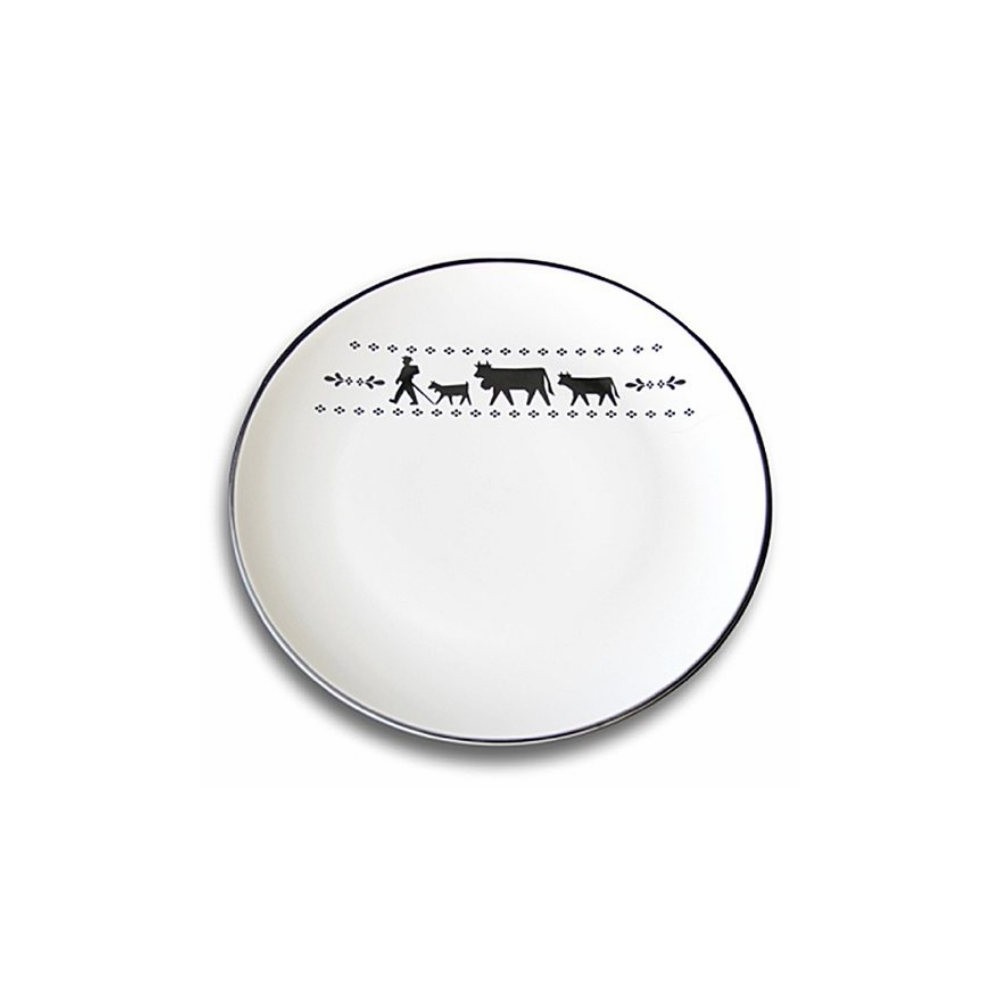 Set de 6 assiettes La Montée à l'Alpage, réf.s149a, col.blanc et noir, diam.20cm, Steinlin