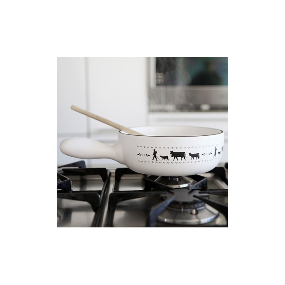 Caquelon à fondue La Montée à l'Alpage, réf.s148a, col.blanc et noir, diam.24cm, Steinlin