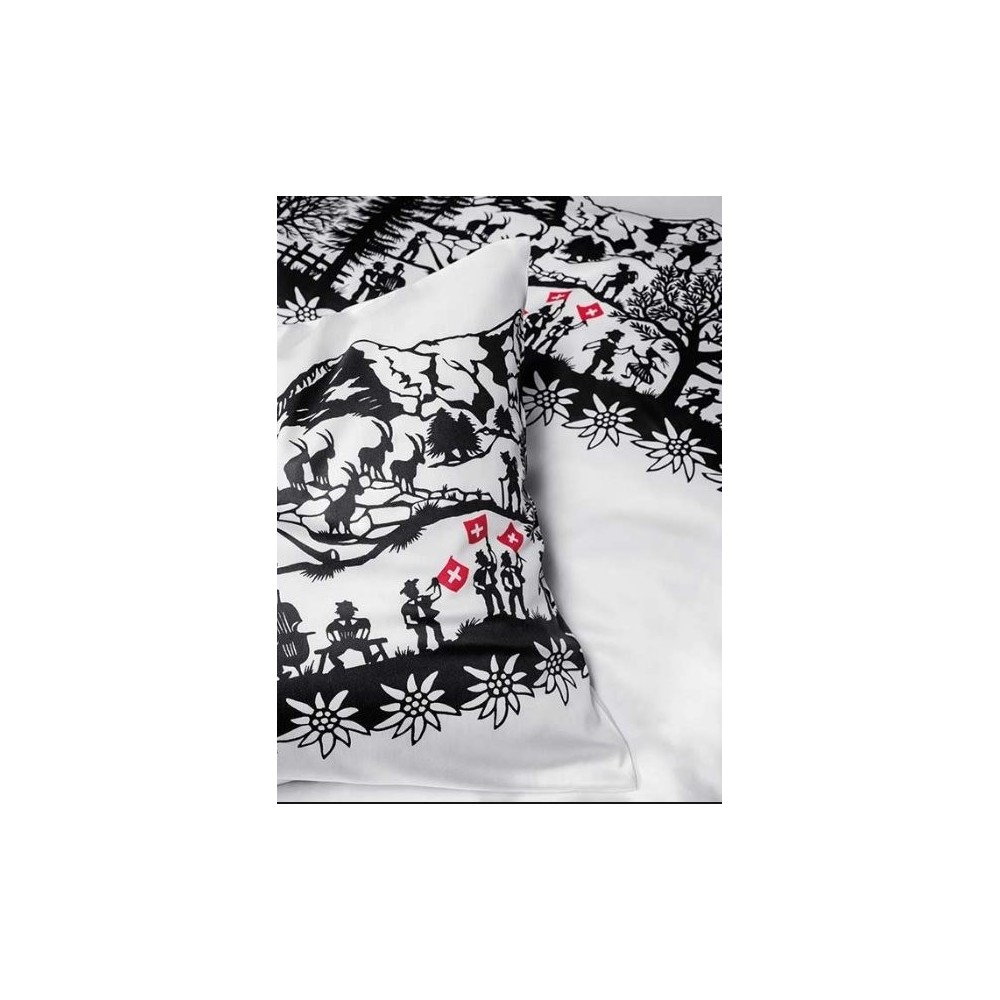 Housse de couette In the Forest col.gris fjord brodée motifs sapins col.ivoire, dim.160x210cm, S.Thiriez