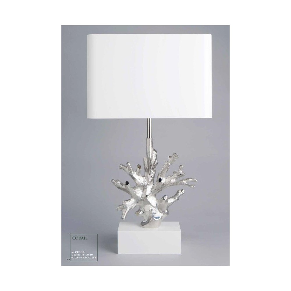 Lampe Corail argent, abat-jour rectangulaire blanc, Charles