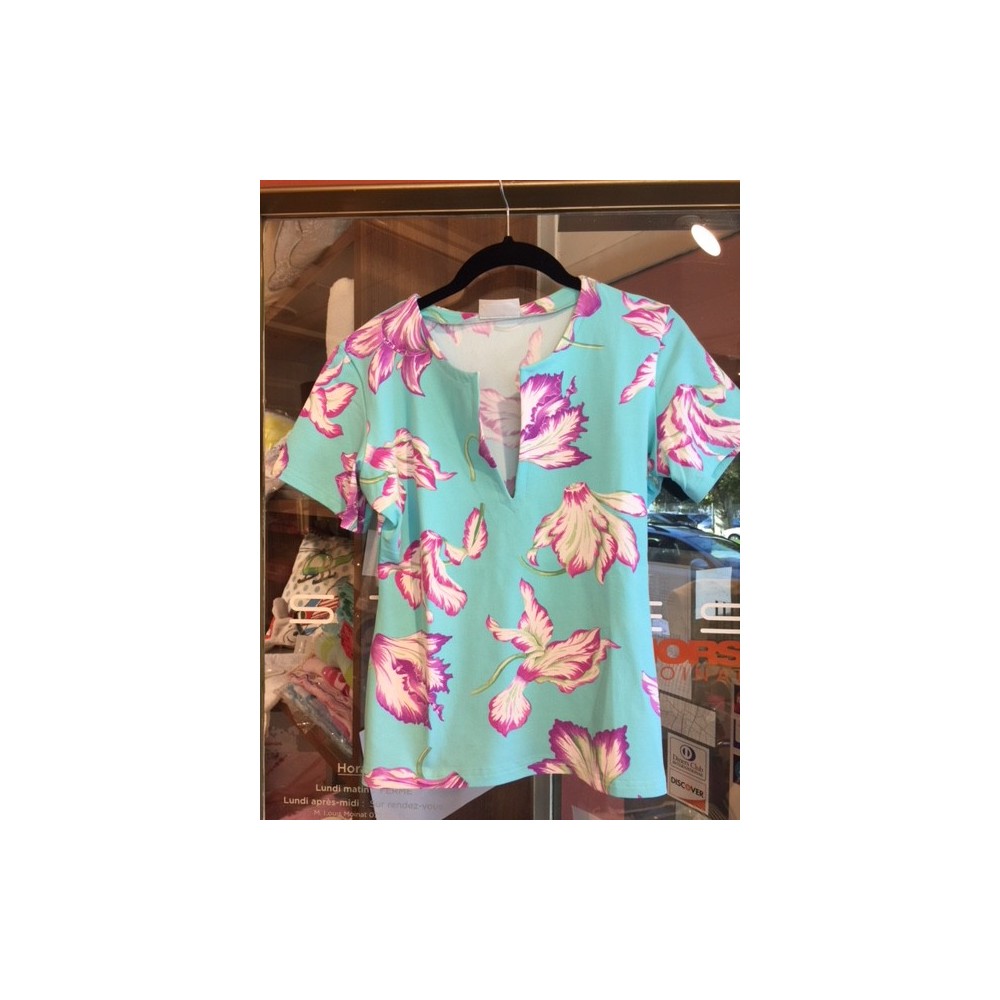 Tee-shirt Aspen Cyclamens col.turquoise, T4 (40) Manuel Canovas