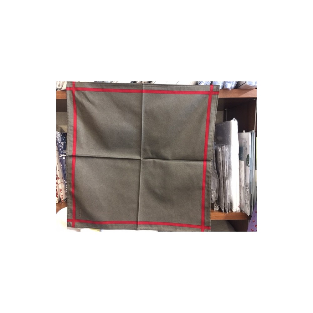 serviette BEAUVILLE - 52 x 52 cm taupe, ligne rouge 11556-1