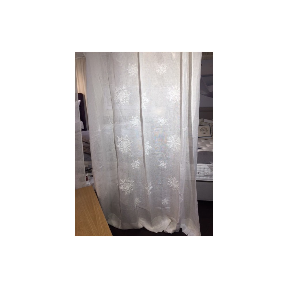 Panneau de rideau en lin blanc et flocons brodés 210x290 MASTRO RAPHAEL
