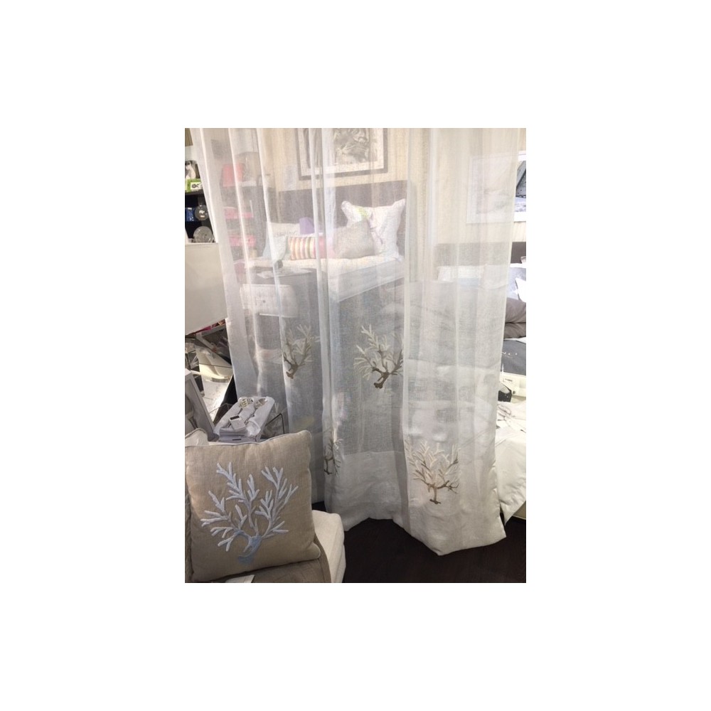 Panneau de rideau en  lin blanc  et corail brodé beige  210x290 MASTRO RAPHAEL