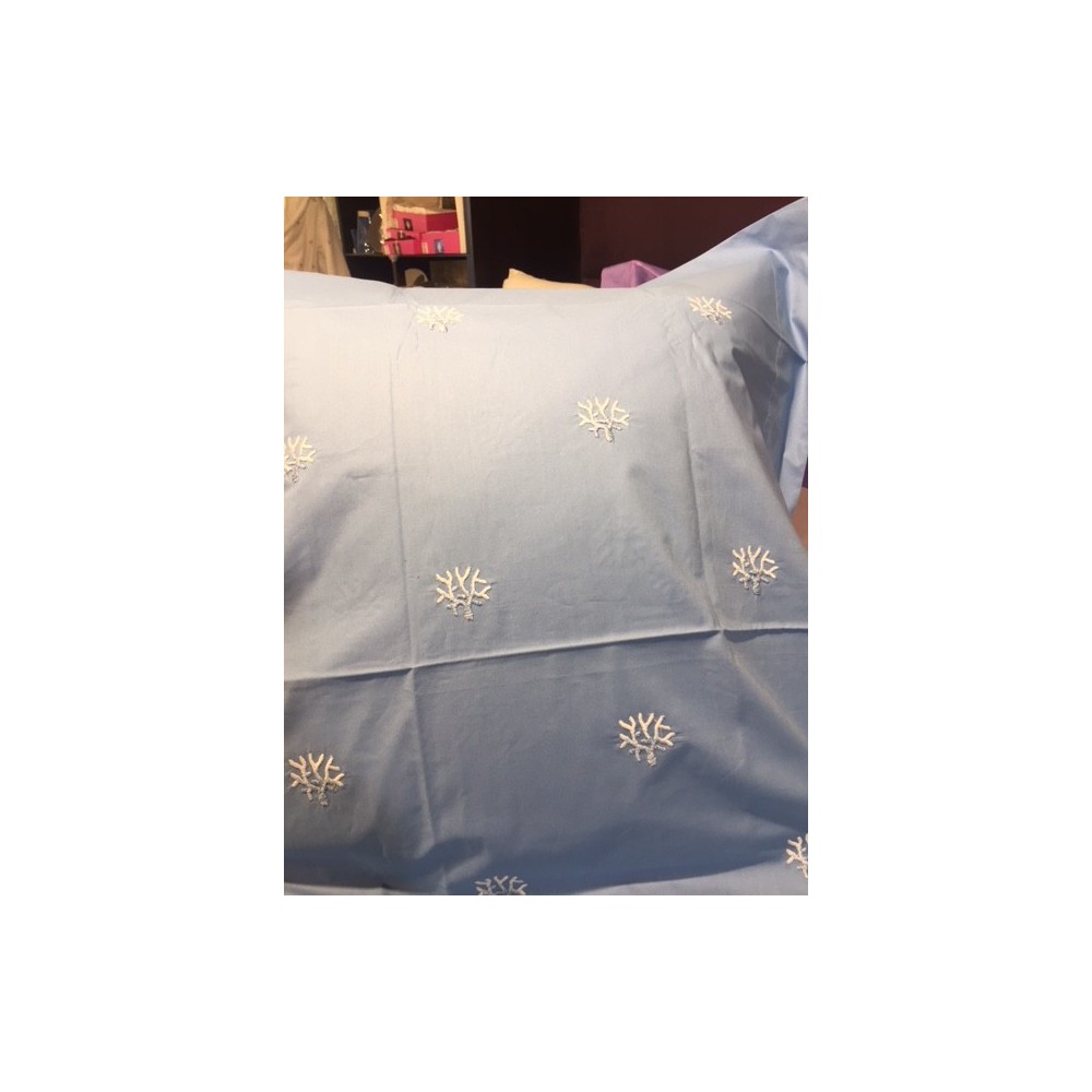 Housse de couette Coralli bleu avec broderie corail bleu 160x210 et taie 65x65 MASTRO RAPHAEL