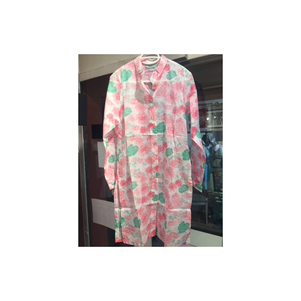 Chemise ASSIA Peony T2 (36) blanc avec motifs fleurs roses et vert d'eau,  Manuel Canovas