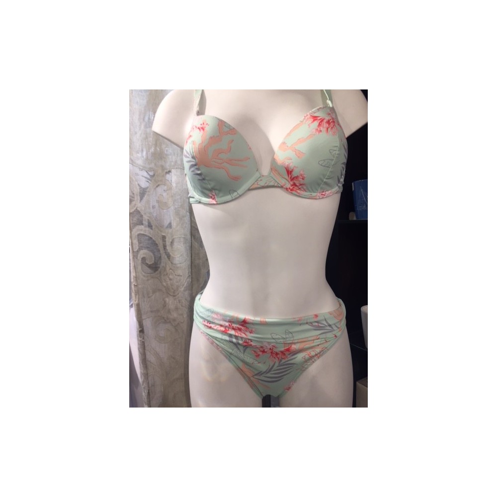 Bikini JOYCE Lulla T2 (36) vert pâle avec motifs corail orangé,  Manuel Canovas