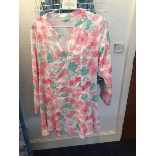 Robe DELIA Peony T5 (42) blanc motifs fleurs roses et vert d'eau,  Manuel Canovas