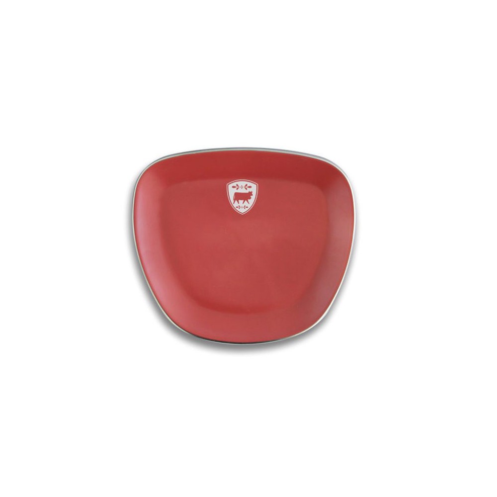Assiette à fondue rouge avec décor vache, 23 cm, réf. 20.03.0006,  Steinlin