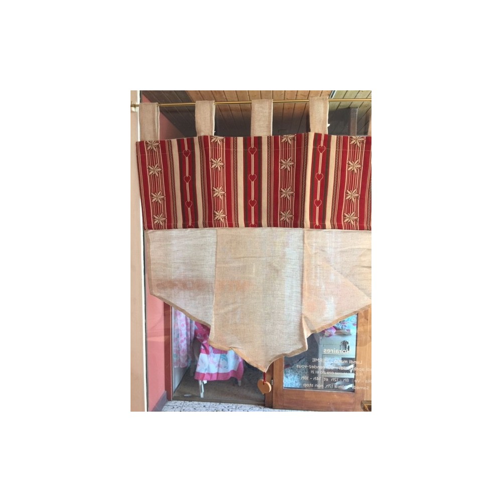 Brise bise, dim.45x90cm, col. lin, bordure rouge avec edelweiss Modane en Savoie