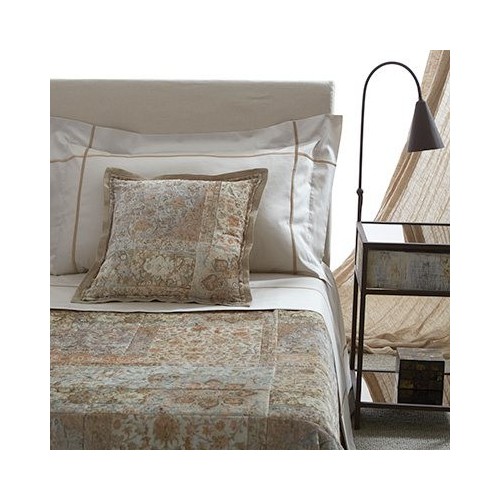 Couvre-lit KERMAN 270 x 270 cm motifs cachemire tons de beige, piqué en carrés, Mastro Raphaël