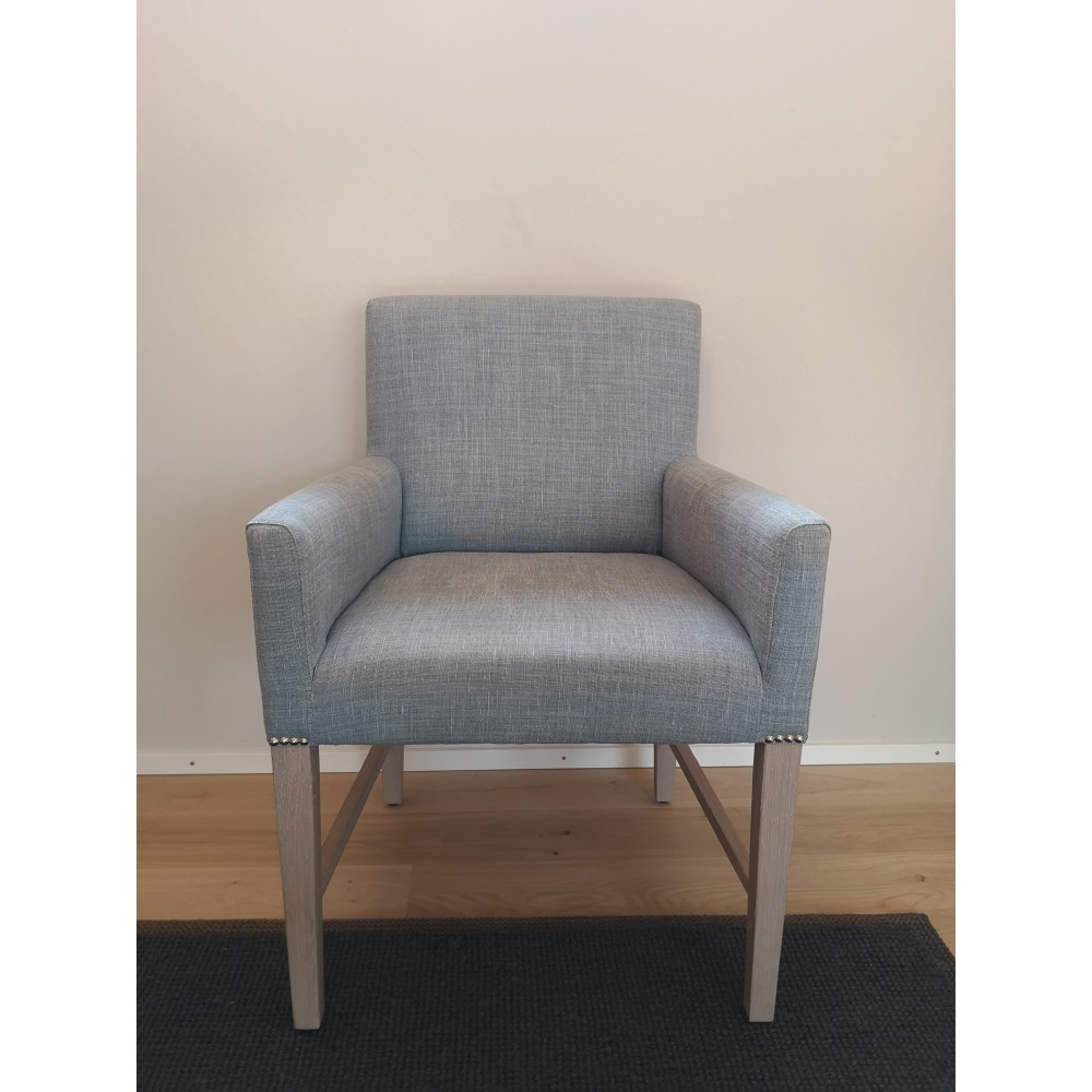 Shoreditch Carver Chair- Harry Flax Blue- Pale oak legs