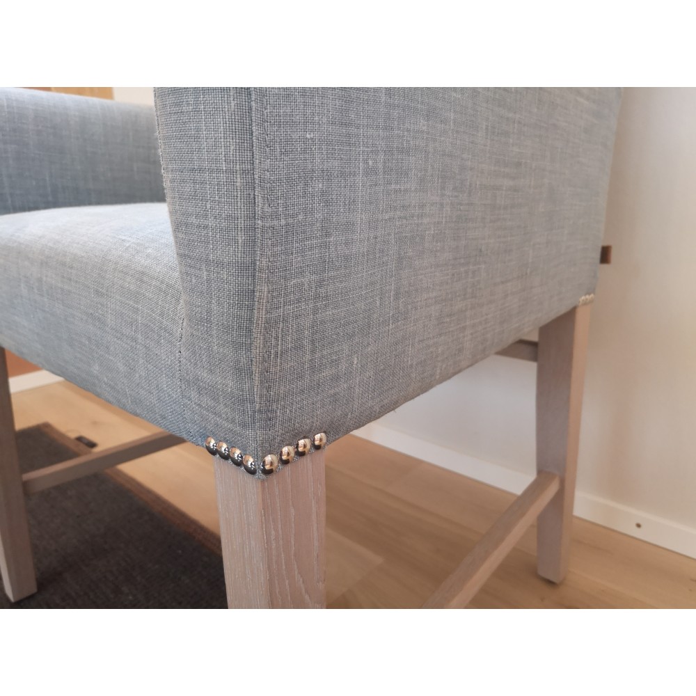 Shoreditch Carver Chair- Harry Flax Blue- Pale oak legs